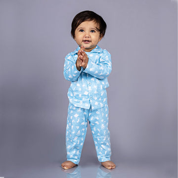 Full Sleeves Baby Octopus Printed Night Suit  for Baby/Kids - Aqua Blue  2-3 Years